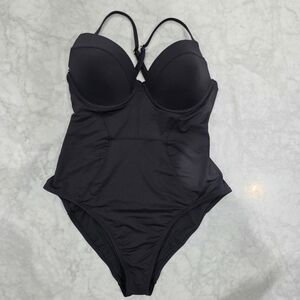 NWOT Mynah Black Corset Style Push Up Black‎ Swimsuit Sz Large